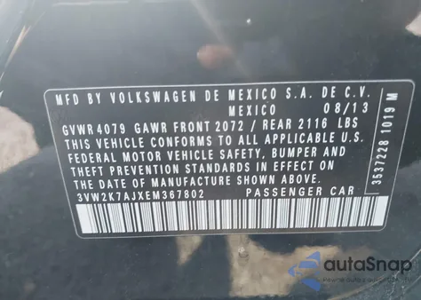 2014 Volkswagen Jetta 2.0L S из США, поврежденный, VIN 3VW2K7AJXEM367802